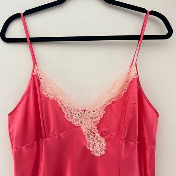 Vintage Pink Satin and Lace Slip Dress Negligee Lingerie Chemise - Picture 3 of 5
